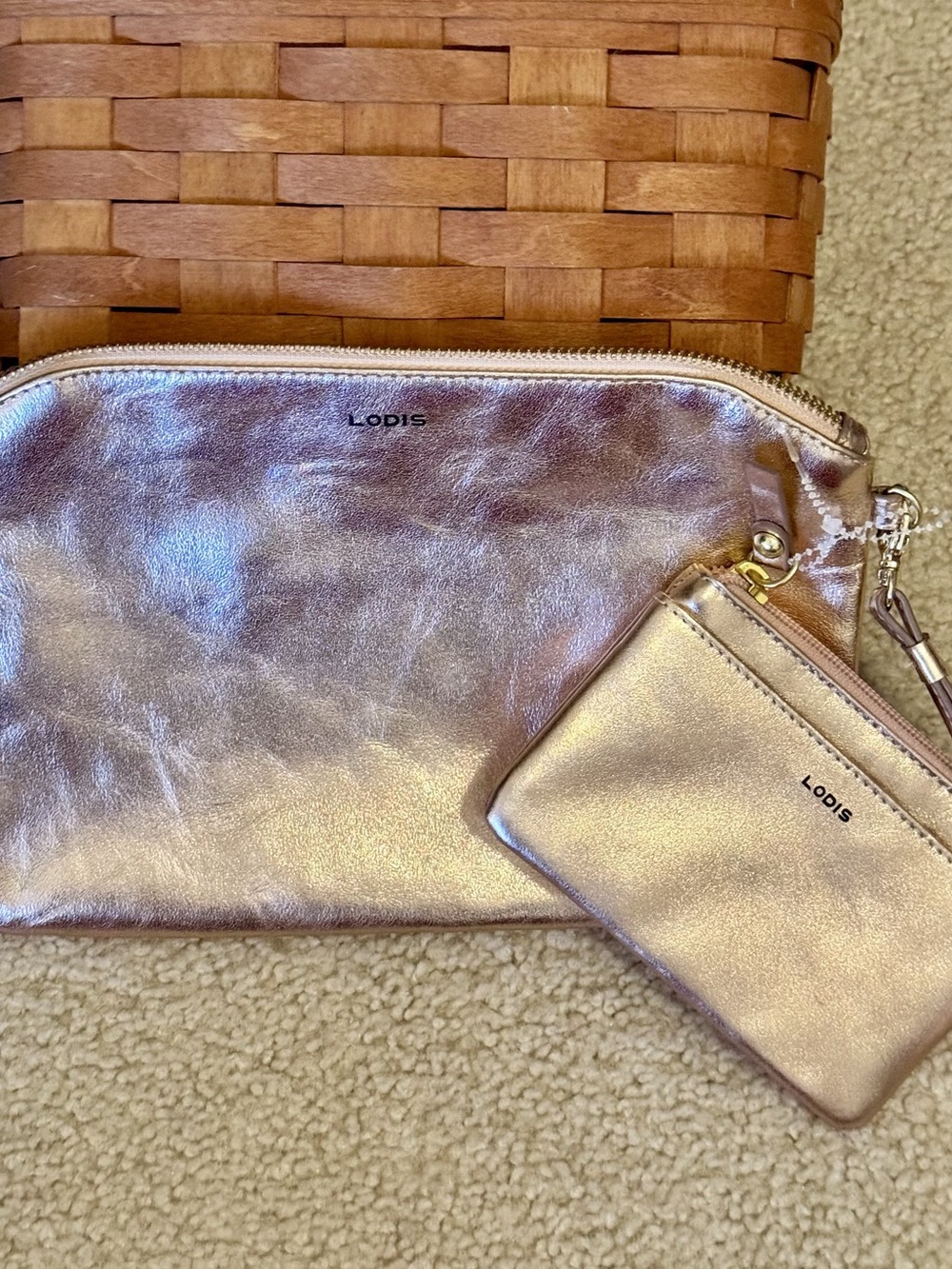 Lodis Metallic Clutch & Coin Purse in Gold & Pink